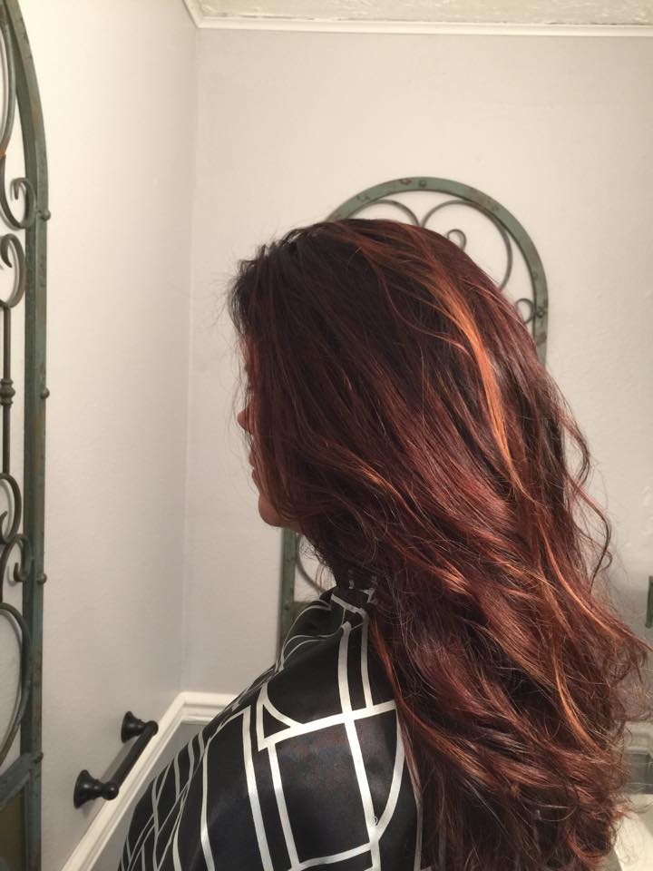 view of the girl after hair coloring