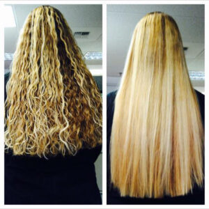 before and after view of the hair after hair treatment